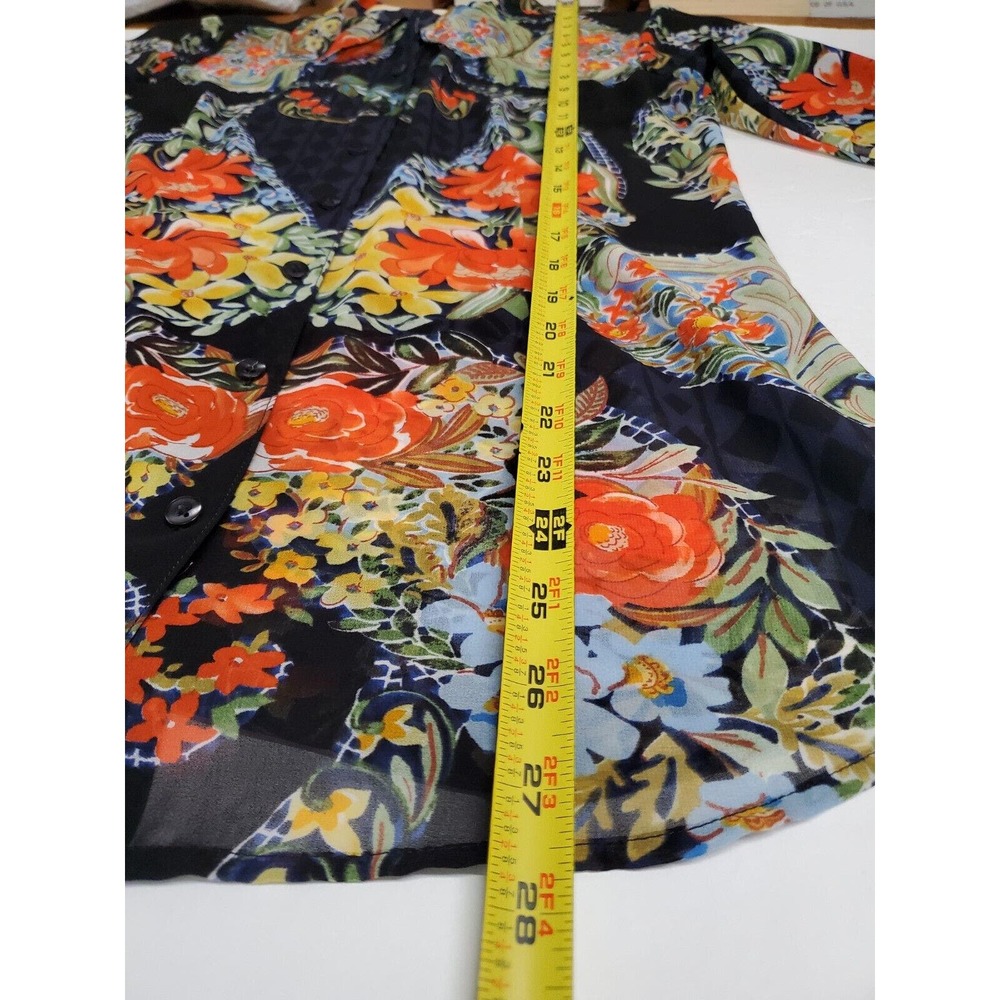 CAbi‎ Top Small Amour Floral Button Down Blue Long Sleeve Womens Career Business - Picture 9 of 10